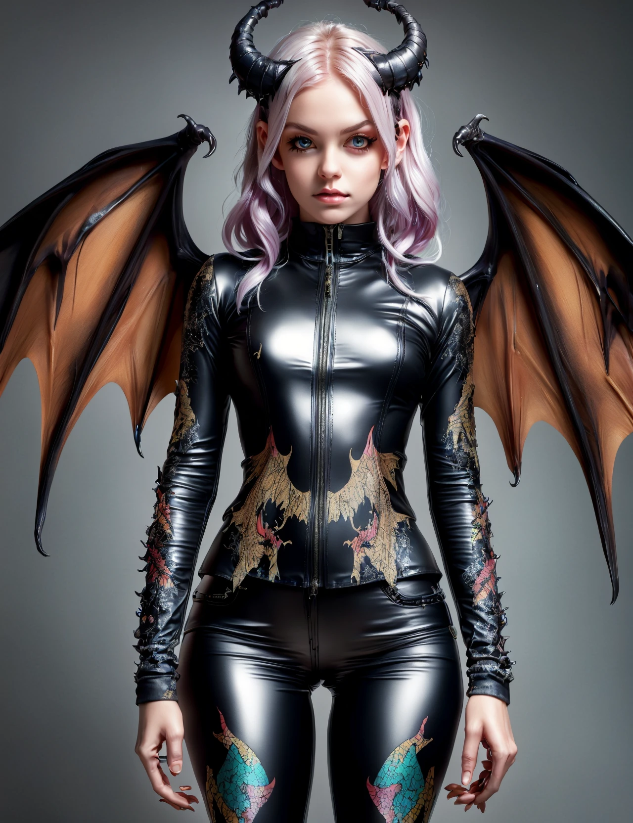 masterpiece, awesome quality, hyper detailed, DonM1i1McQu1r3 woman,wings, pale to dark dystopian camouflage print cyber-metallic skinny pants, plasma knit flare pants, holographic kimono hair clip, , <lora:DonM1i1McQu1r3:1>
