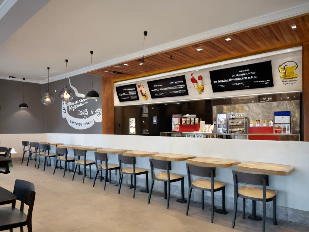 <lora:JJsFastFood_XL:1>,  ((best quality)),((masterpiece)),((realistic)), (((fast food restaurant)))  , no humans, floor, indoor, photorealistic, ceiling light,Masterpiece, high quality, best quality, authentic, ,windows ,  counter, monitor,  table, chair, sofa,