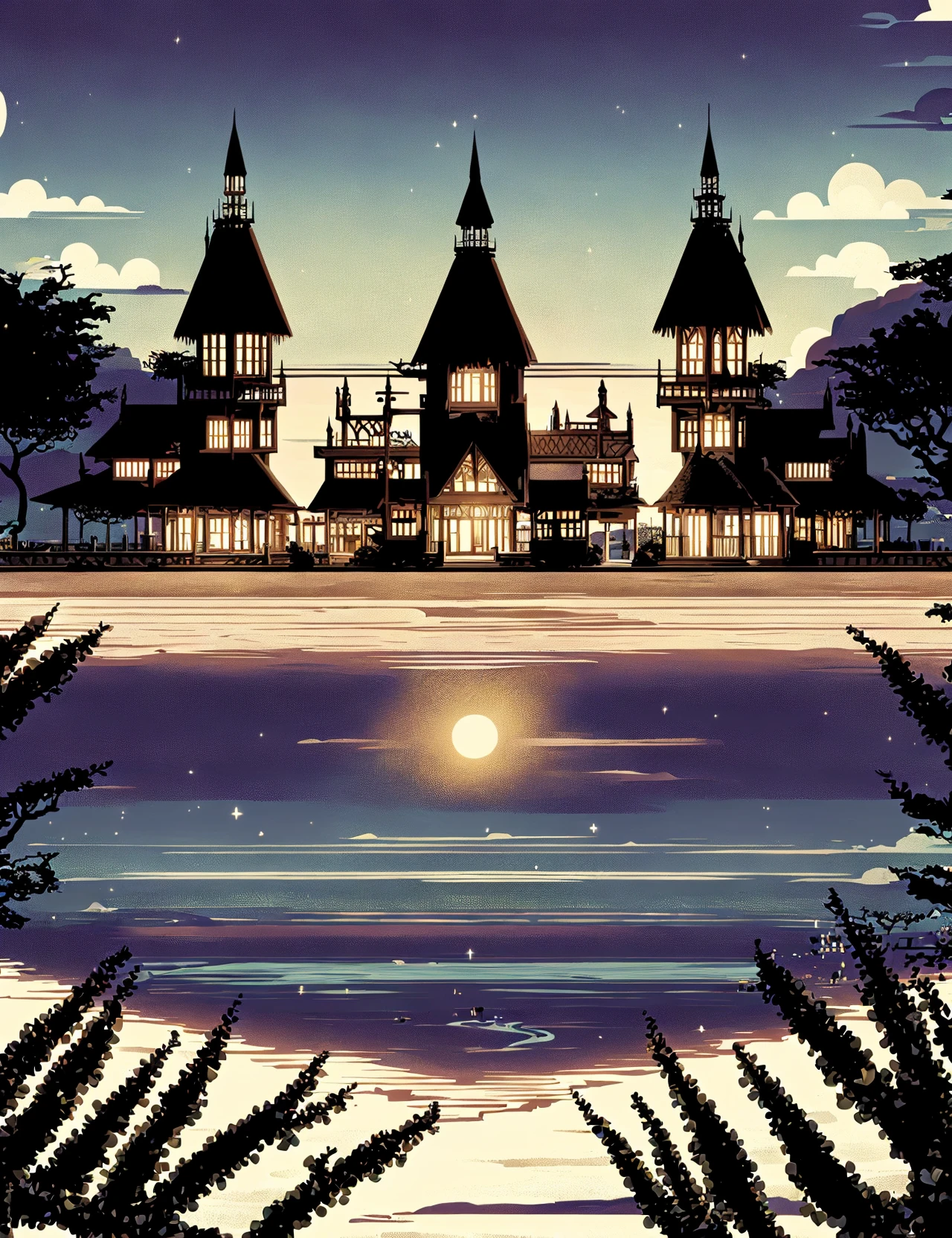 masterpiece, awesome quality, hyper detailed, DonMD4rkT00ns ,manga, seaside resort manor in savanna biome, <lora:DonMD4rkT00ns-000006:1>