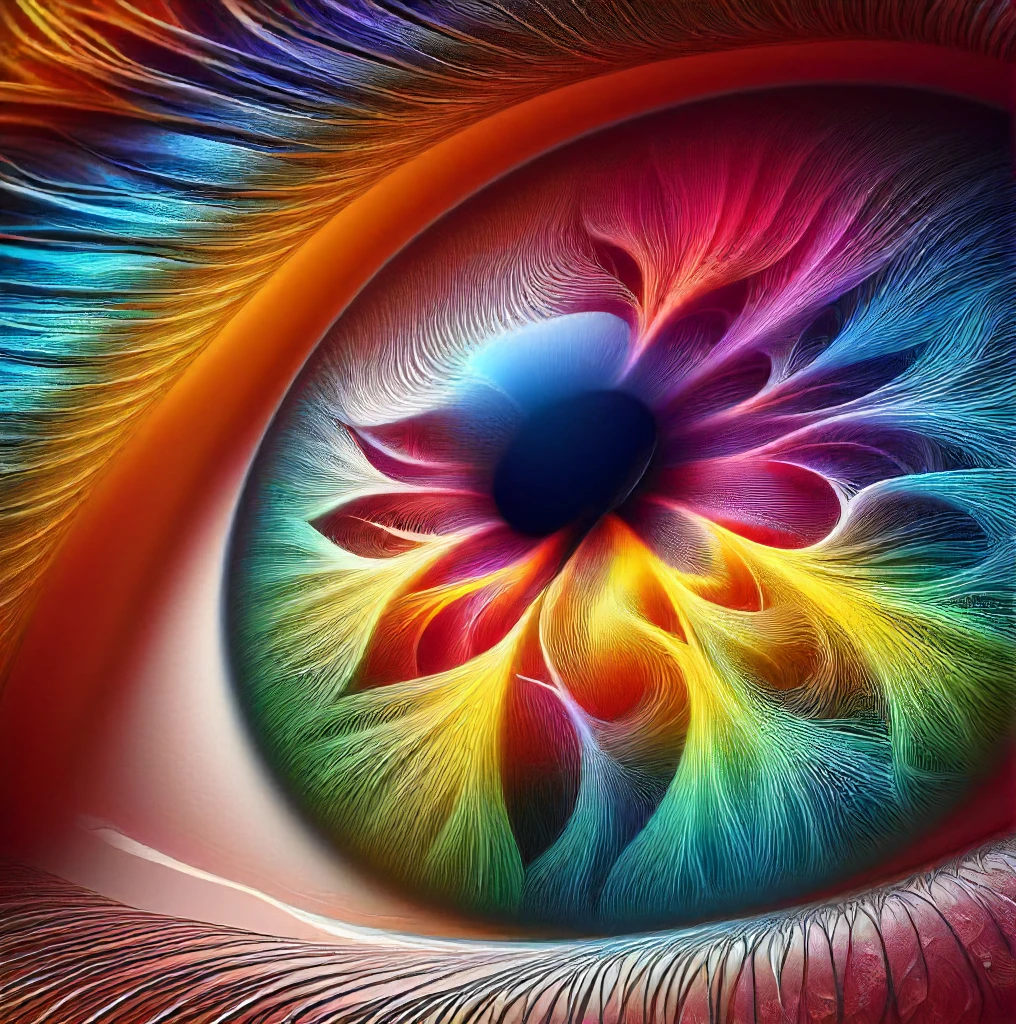 raibow eyes, fractal iris, solo, looking at viewer, eyelashes, close-up, 1other, colorful, eye focus <lora:rainbow_iris_v2:0.7>