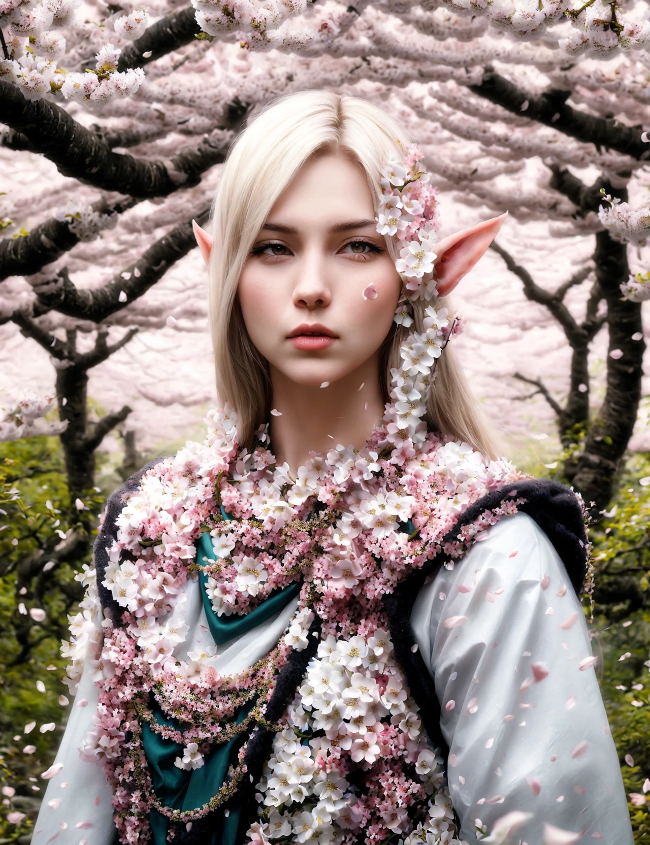 masterpiece, awesome quality, hyper detailed, DonMS4kur4,sakura blossom, female blood elf, shaman,marksman, <lora:DonMS4kur4:1>