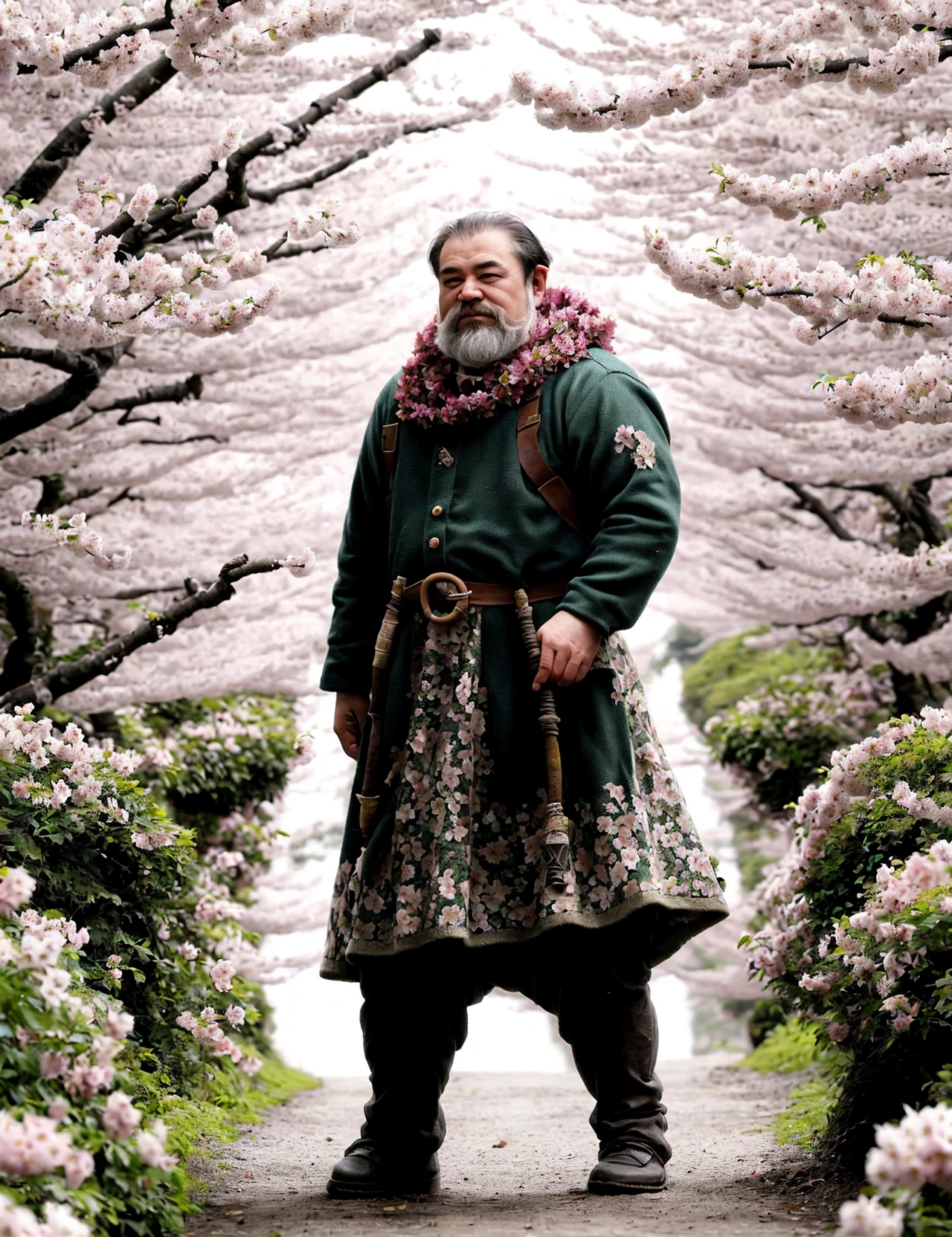 masterpiece, awesome quality, hyper detailed, DonMS4kur4,sakura blossom, male dwarf, dwarf, short-statured humanoid being, 3 to 4 feet tall, skilled craftsmen,expertise in mining and blacksmithing, resilience, determination, fantasy , <lora:DonMS4kur4:0.8>