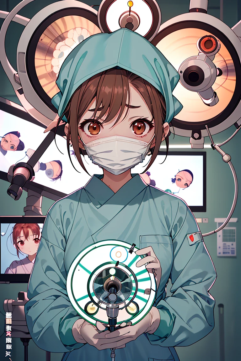 (RAW photo, best quality), 1girl, operating room, overhead surgical light, blurred background, focused, 
 <lora:Ayano Miyamori_PrivateNurse_V1.0-000009:0.55> ayano_pnurse,brown_hair,brown_eyes,
 <lora:concept_surgery_pov_v3_1:0.9>  (surgery_pov, operating room, surgical light, upper body,surgical outfit, long sleeves, surgical mask,surgical cap)