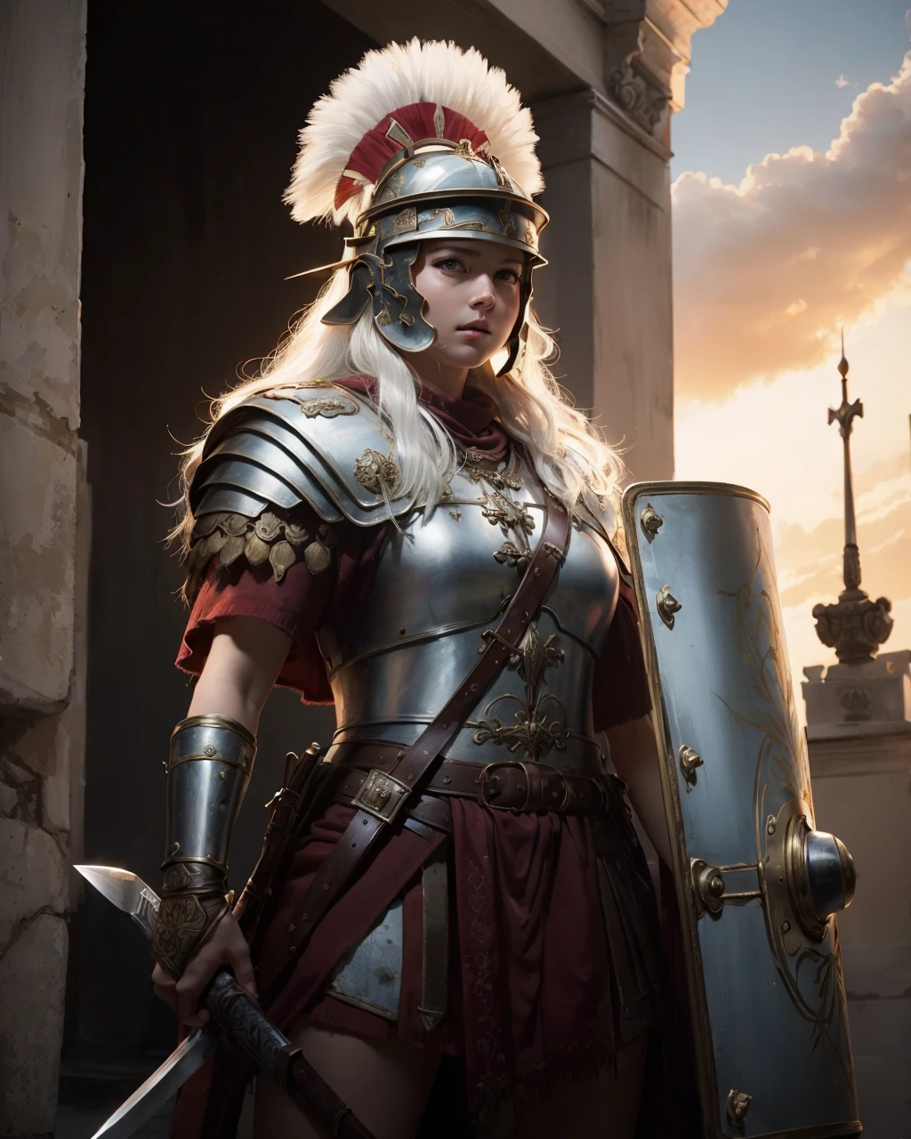 best quality,masterpiece,highly detailed,ultra-detailed, 
<lora:neg4all_bdsqlsz_V3.5:-1>,
 <lora:RomanLegionary:1>
(1girl,:1.3)  armor, helmet, holding, holding sword, holding weapon, knife,    romanlegionary, shield, sword, war, weapon, white hair
<lora:matureteen_last:1>