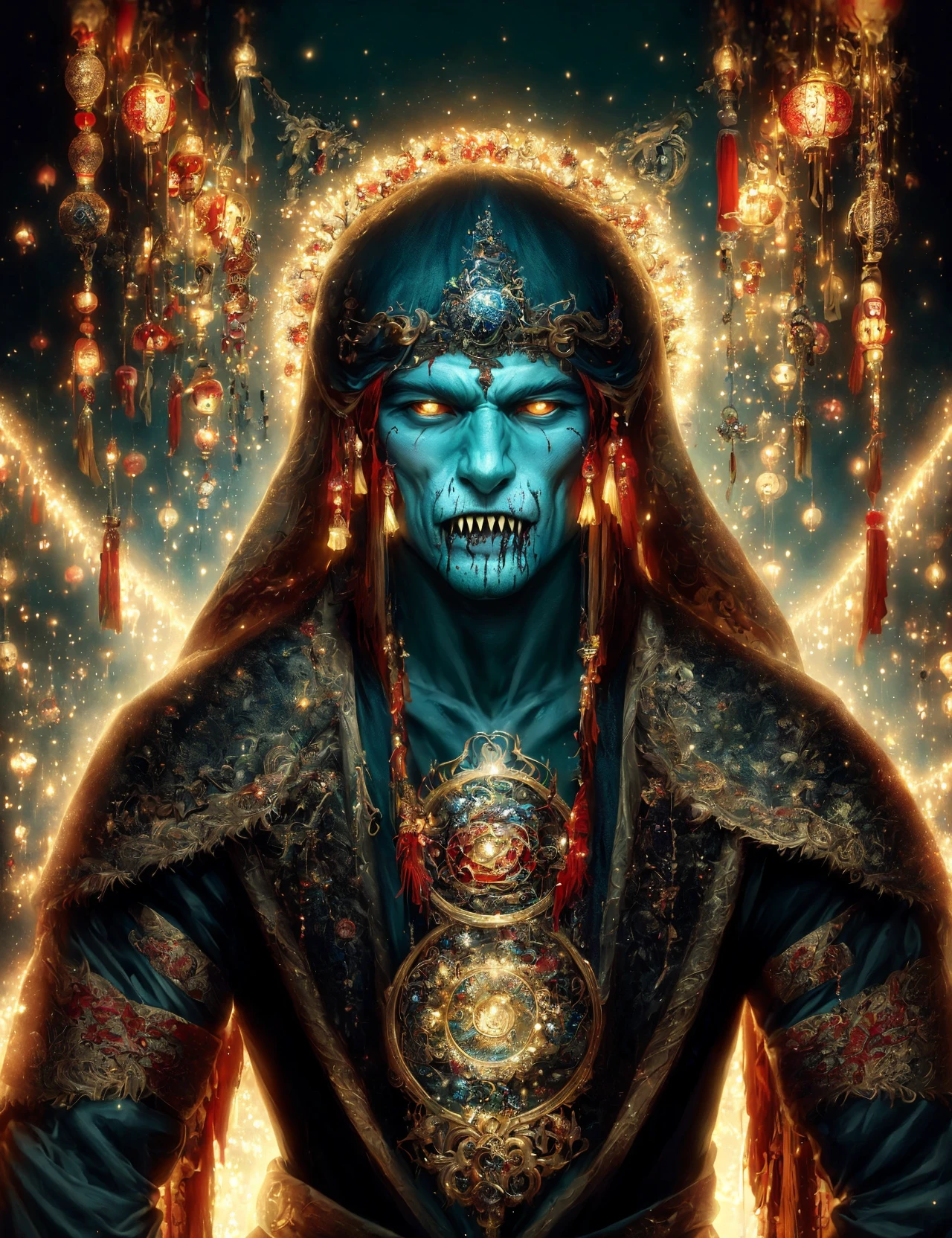 methurlant, A portrait of a demon, <lora:methurlant:1>, (intricate, atmospheric, surreal, gritty, cinematic, stylized, contrast, comic, eerie, stylized, cybernetic, futuristic, dystopian), Dawn, Art Deco,  Snake, Bleak, (Secondary colors:1.1), (Perspective:1.1),  (Collage:1.1), (Moonlight:1.2), Scales, Heart, ultra detailed, intricate, oil on canvas, dry brush, (surrealism:1.1), (disturbing:1.1)
