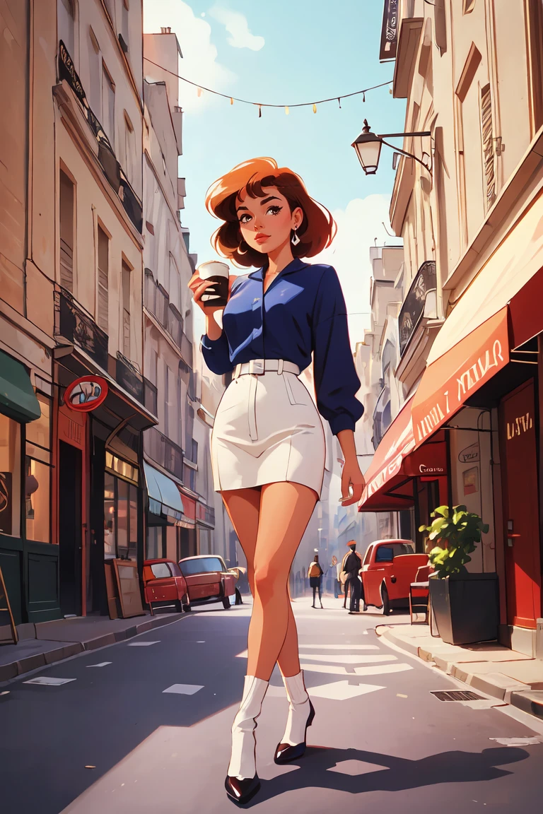 1girl coffee detailed 1980s fashion paris,8k, Darwyn Cooke, <lora:GoodHands-beta2:1>, scenery