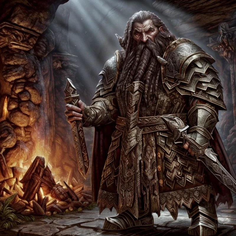 (masterpiece:1.2), (best quality,:1.2), 8k, HDR, ultra detailed, ((photorealistic)), perfect anatomy, professional light, cinematic lighting, fashion photography, ambient lighting,<lora:detail_slider_v4:3>, OverallDetail, a dwarf, long beard, wearing intricate armor, belt, cape, DwarAr, <lora:DwarvenArmor:0.8>, in an underground hall with a dwarven forge and furnace, fire, lava, smithy, DwaRe, <lora:DwarvenRealms-10:0.7>, in the style of Tolkien, Middle Earth, Moria, ((perfect hands)), <lora:Fantasy_warriors_-_by_HailoKnight:0.5>, epiCPhoto