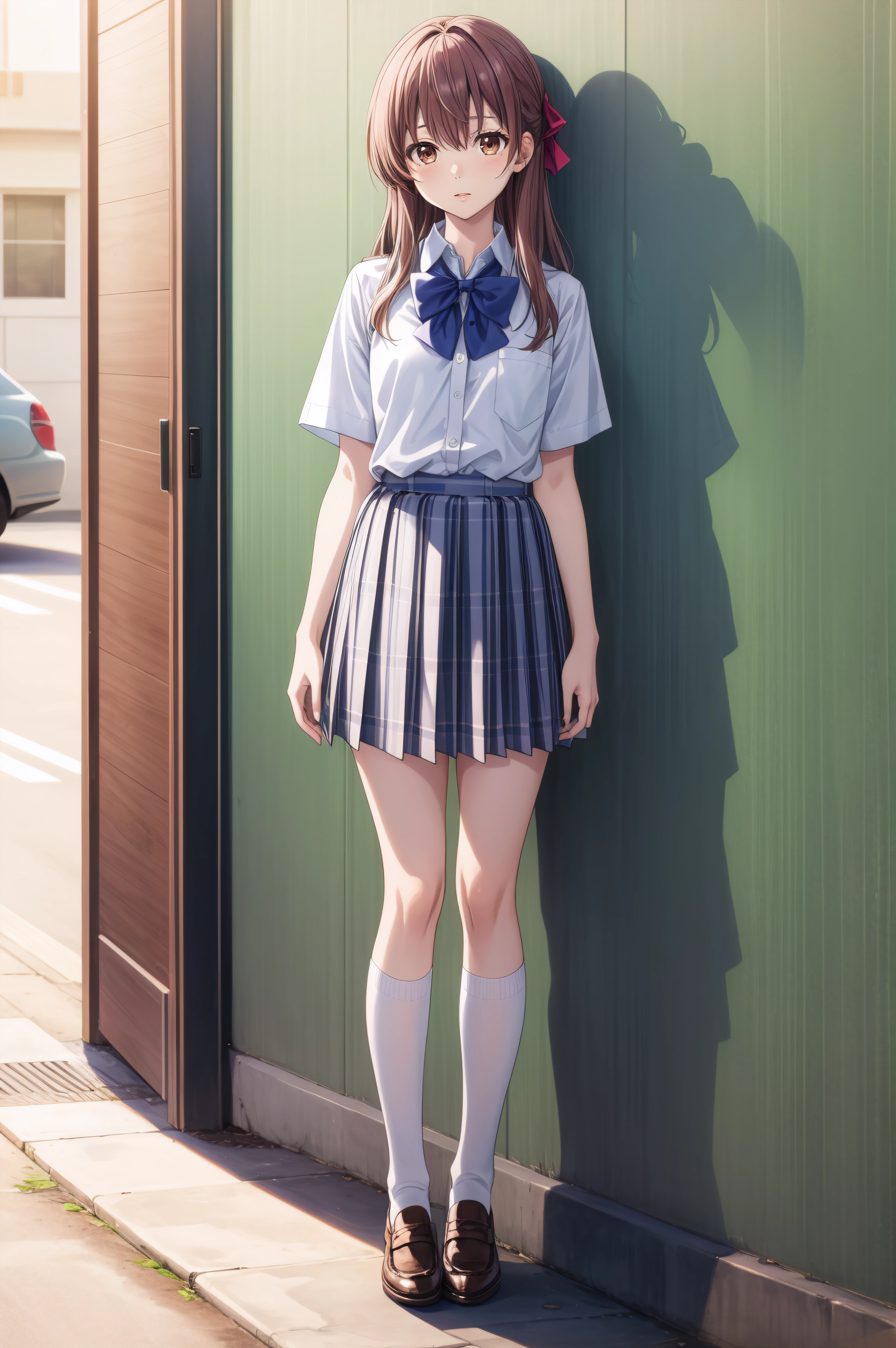 (masterpiece, best quality), <lora:shouko nishimiya-lora-Faxtron:0.3> shouko nishimiya, brown eyes, light brown hair, long hair, skirt, school uniform, white shirt, short sleeves, bow tie, pleated plaid skirt, white socks, shoes, standing, 
<lora:add_detail:0.8>,