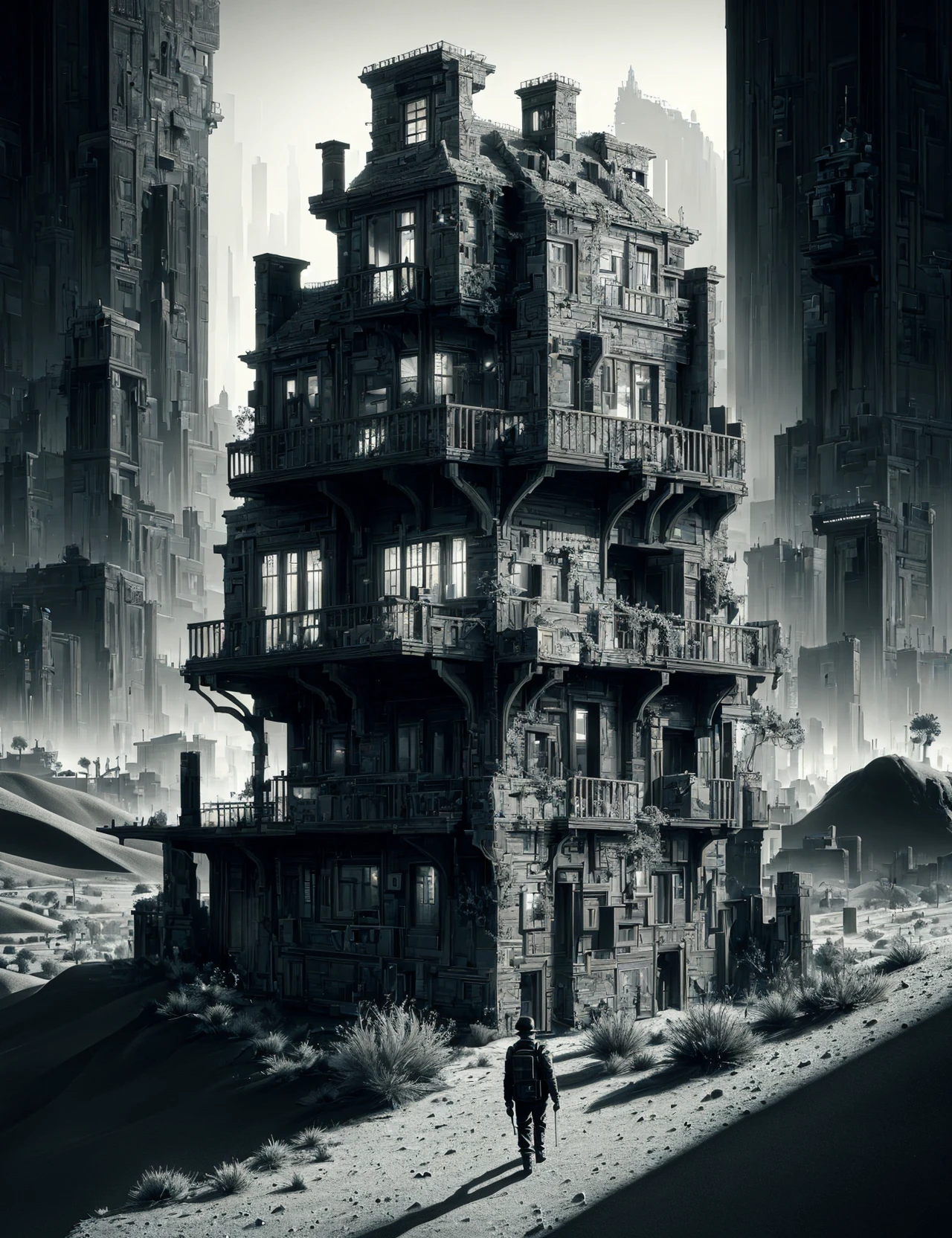 masterpiece, awesome quality, hyper detailed, DonMN01r,noir, town house in desert biome, <lora:DonMN01r-000005:0.6>