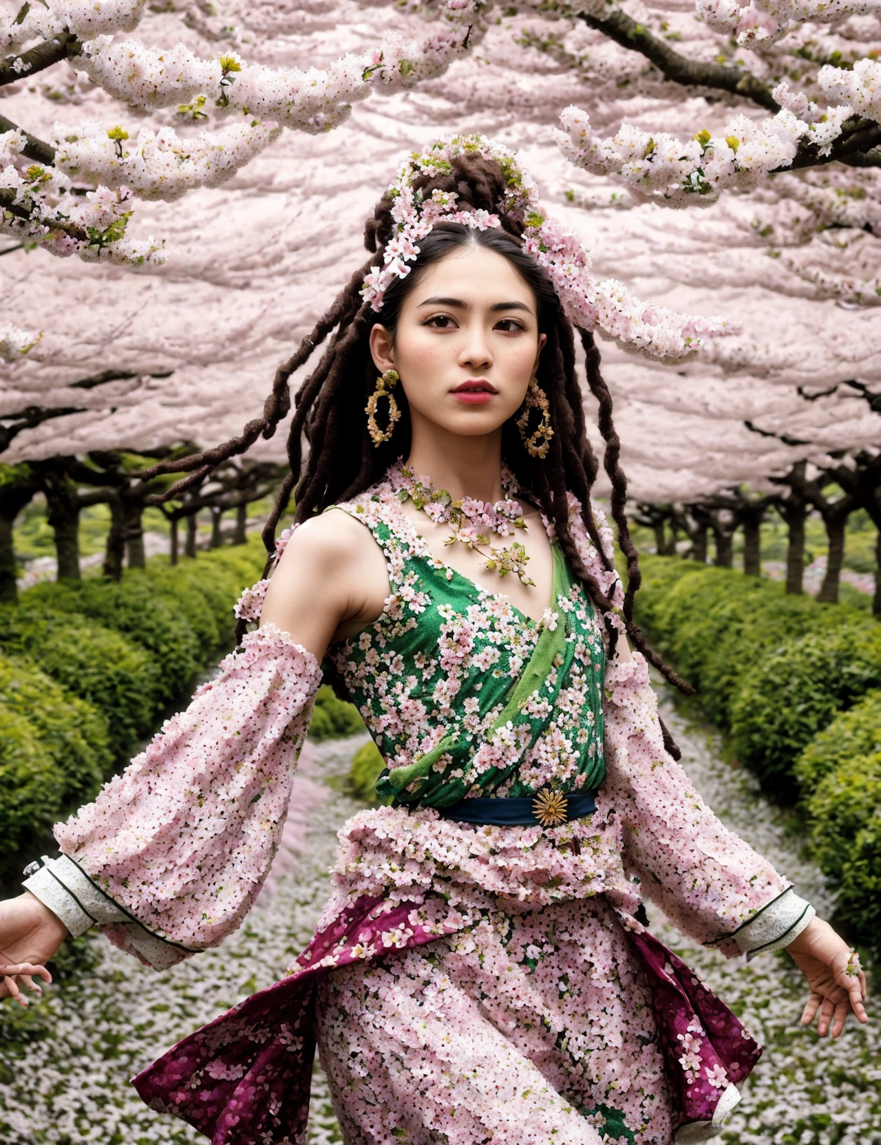 masterpiece, awesome quality, hyper detailed, DonMS4kur4,sakura blossom, Dance,plant,globalization,color,women's history,Rastafari
,      <lora:DonMS4kur4:0.8>