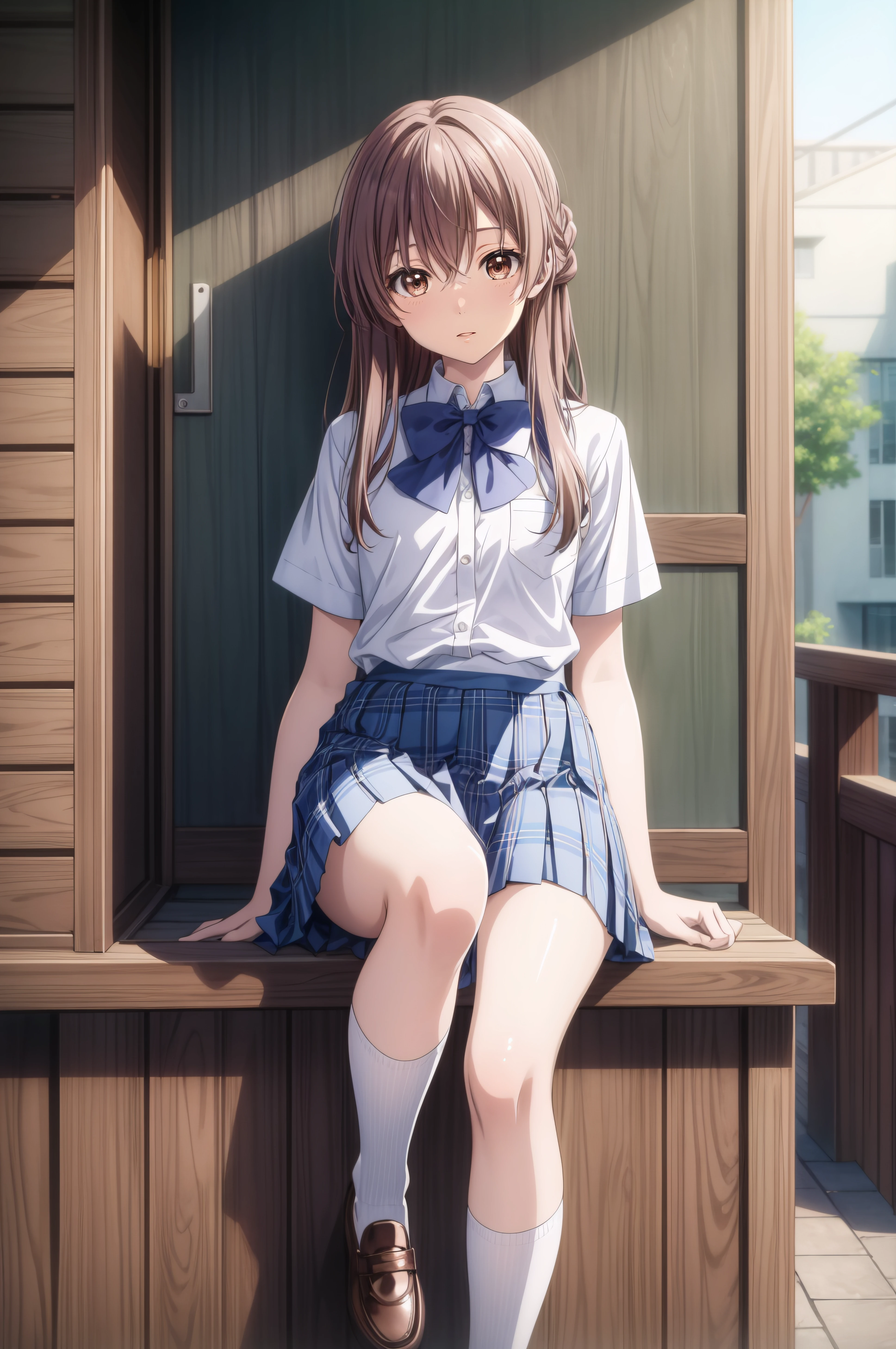 (masterpiece, best quality), <lora:shouko nishimiya-lora-Faxtron:0.4> shouko nishimiya, brown eyes, light brown hair, long hair, skirt, school uniform, white shirt, short sleeves, bow tie, pleated plaid skirt, white socks, shoes,
<lora:add_detail:0.8>,