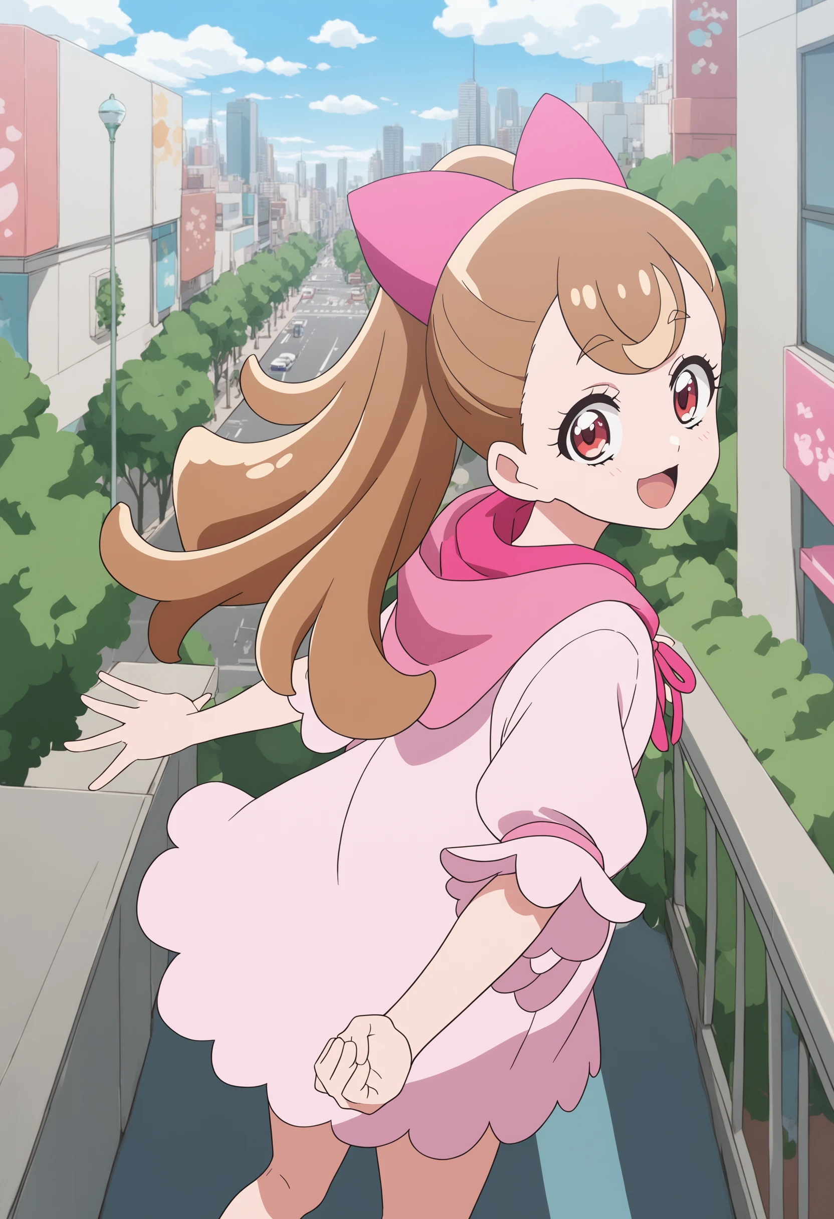 1girl,  inukai komugi,wonderful precure! , <lora:komugiXLv2:0.8>,
from above, cowboy shot, looking back, light smile, Buenos Aires city, open mouth,
masterpiece, best quality,