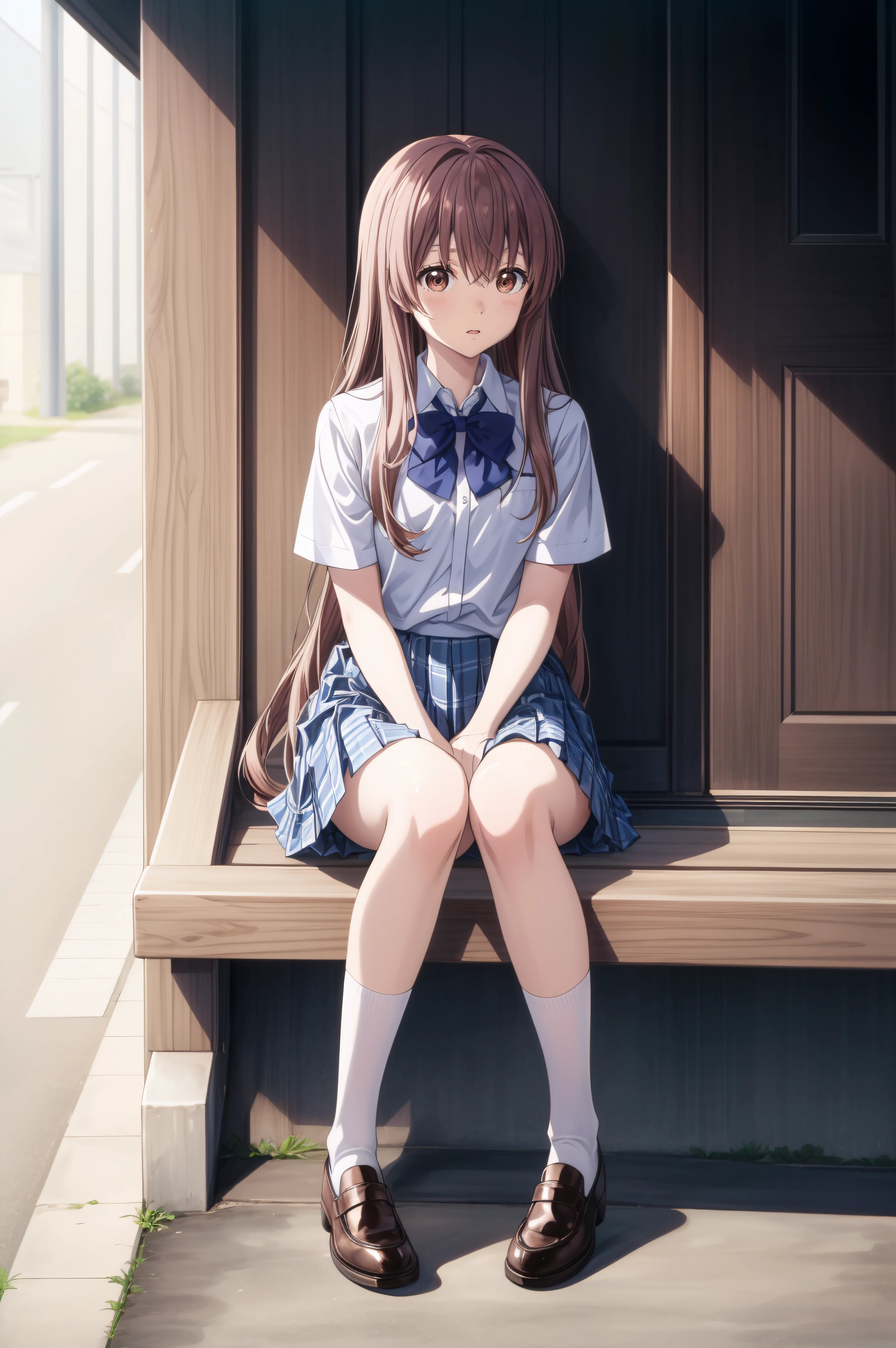 (masterpiece, best quality), <lora:shouko nishimiya-lora-Faxtron:0.5> shouko nishimiya, brown eyes, light brown hair, long hair, skirt, school uniform, white shirt, short sleeves, bow tie, pleated plaid skirt, white socks, shoes,
<lora:add_detail:0.8>,