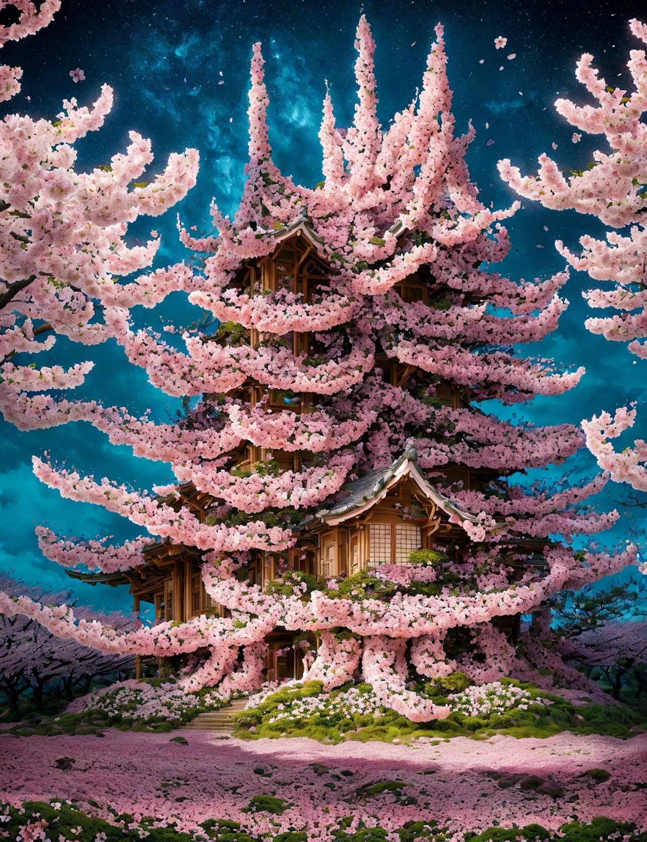 masterpiece, awesome quality, hyper detailed, DonMS4kur4,sakura blossom, fauvism architecture time-travel scenarios coral polyp,twilight, <lora:DonMS4kur4:0.8>
