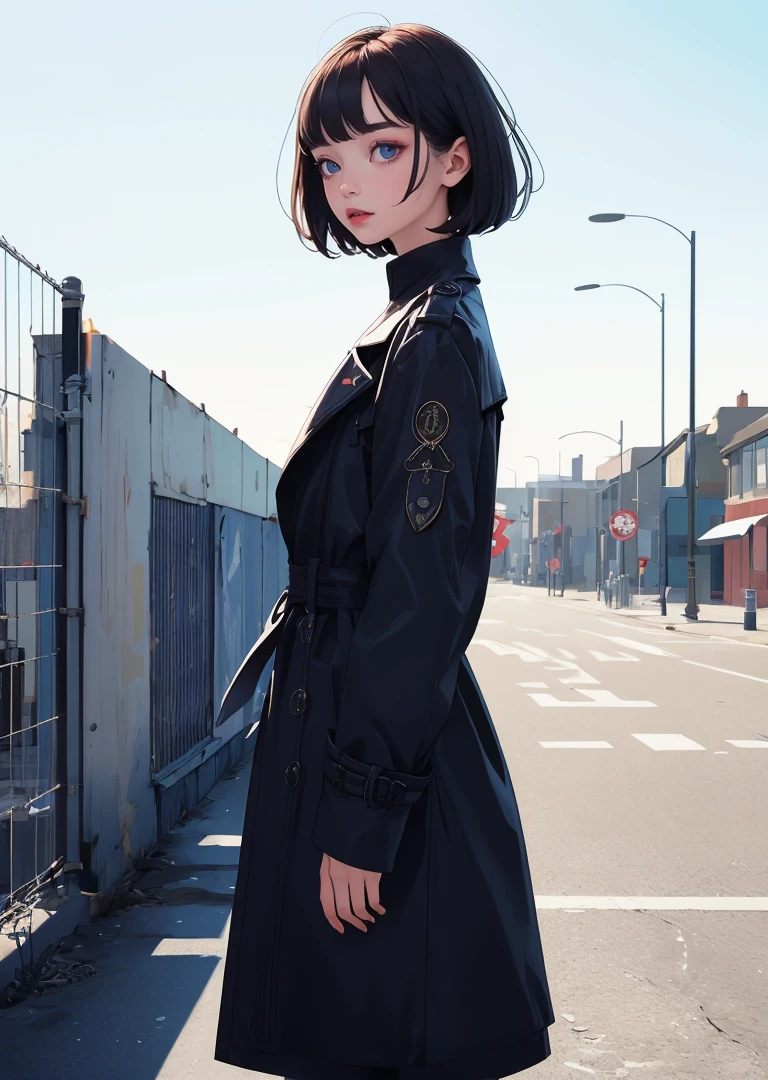 (best quality, masterpiece, highres),1girl,solo,short hair, black trench coat, 