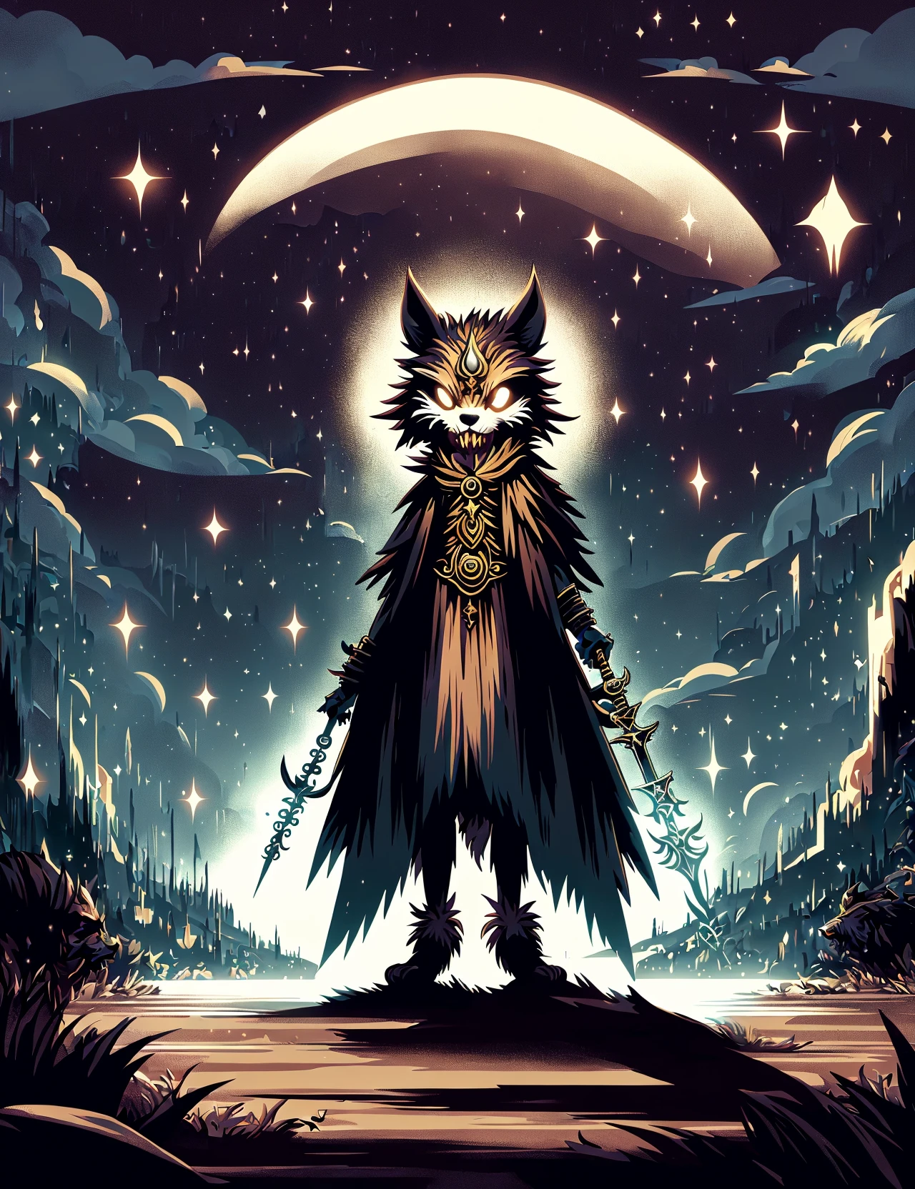 masterpiece, awesome quality, hyper detailed, DonMD4rkT00ns ,2D illustration, female worgen, astroecologist,, enchanted dagger,  <lora:DonMD4rkT00ns-000006:1>