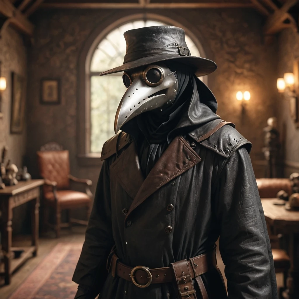 plague doctor, brown leather mask, plague doctor mask:1.2), detailed dark fantasy interior background, wallpaper, landscape, depth of field, side lighting, ultra detailed, full body shot


, detailed background, cinematic atmosphere,(hyperdetailed photography:1.3), epic, awardwinning, masterpiece, beautiful detailed, raytracing, octane render, sharp focus,35nm dof, bokeh,trending on artstation,