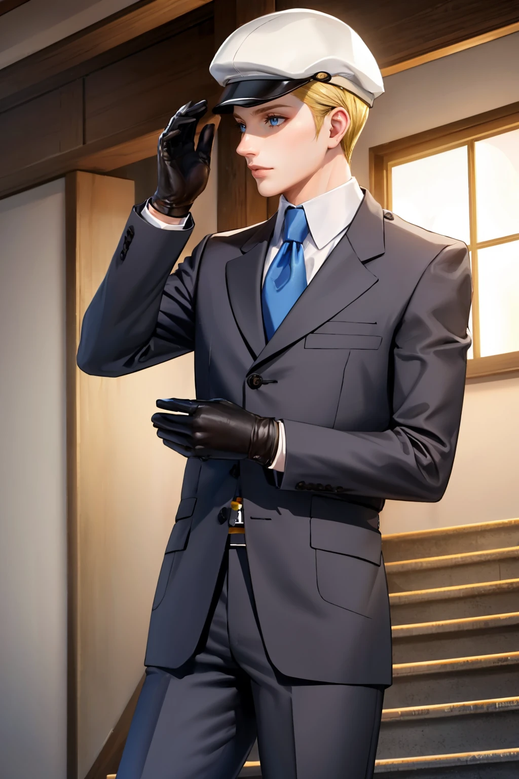 masterpiece, best quality,
<lora:zs_LouisDSRK2:1> louisdsrk2, hat, suit, gloves, argyle