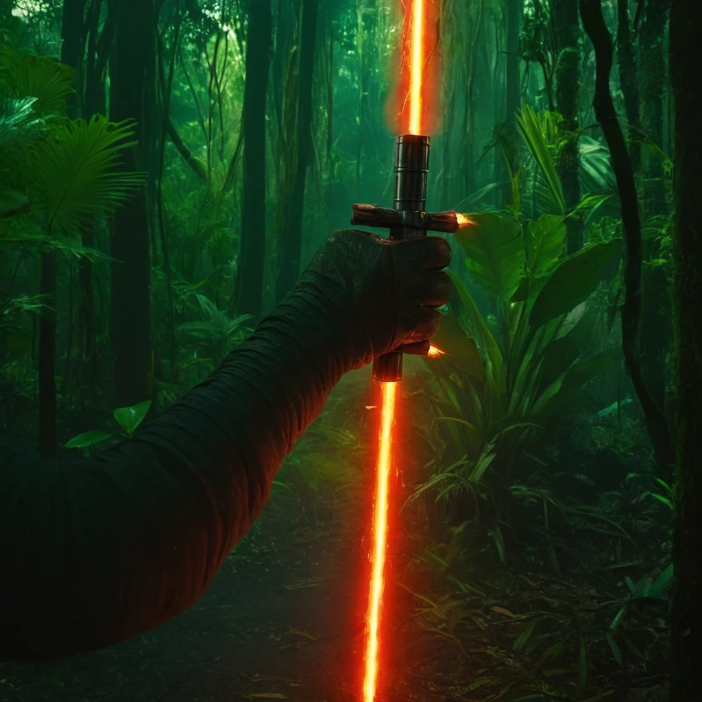 UHD, 4k, ultra detailed, cinematic, a photograph of  <lora:Crossguard quillons_lightsaber:1>
a person holding a Crossguard quillons_lightsaber in jungle, epic, beautiful lighting, inpsiring