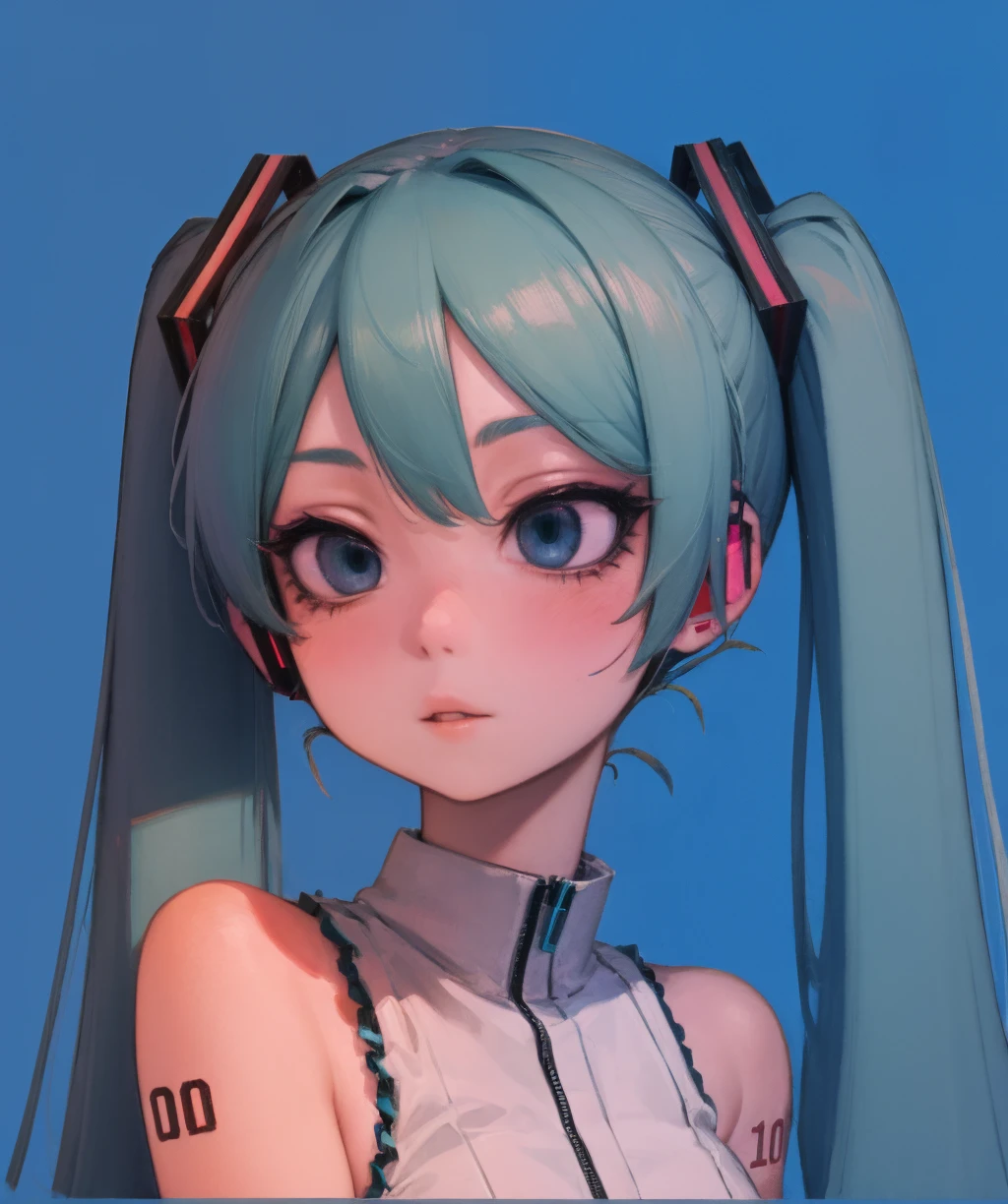 hatsune miku,blue background,simple background,<lora:gradient_led-08:1>,