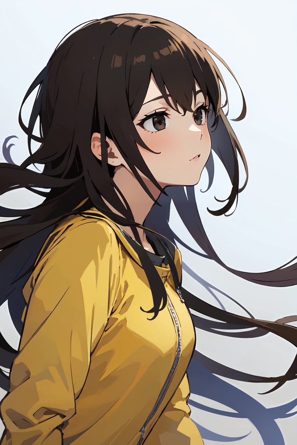 masterpiece,high quality,highres,1girl,solo,cowboy shot,sidewind,(black eyes , brown hair ),long hair,from side ,,<lora:wind-rightside-v1-wasabiya:1>,,