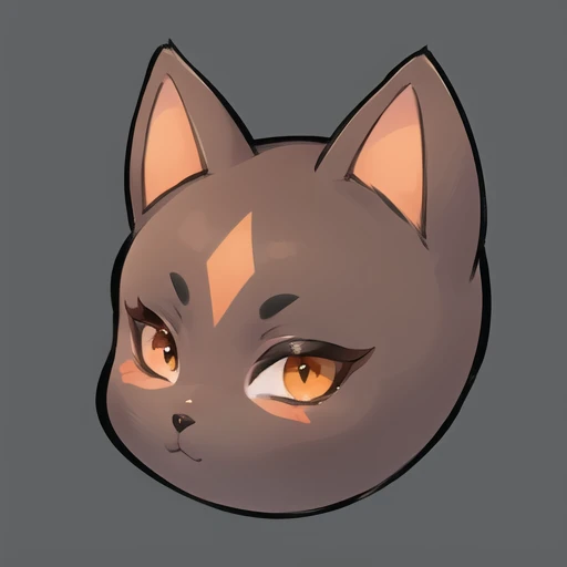 <lora:gmic ico_2d1.2-000012:0.5>,game icon institute_\(icon\), a white cat with orange eyes and a black nose and nose ring on it's head, with a gray background, animal, animal ears, animal focus, black eyes, brown background, cat, cat ears, closed mouth, gradient, gradient background, grey background, looking at viewer, monochrome, simple background, smile, solo