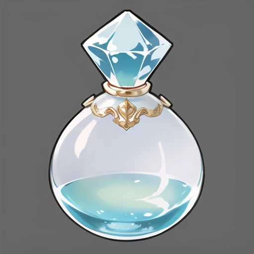 <lora:gmic ico_2d1.2-000012:0.5>,game icon institute_\(icon\), a glass bottle with a diamond on top of it and a gold trim around the top of the bottle, cup, full body, gradient, grey background, no humans, shiny, simple background