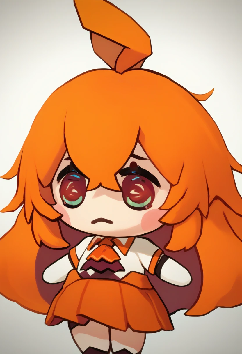 score_9, score_8_up, score_7_up, chibi, solo, 1girl, stadiachan, sad, multicolored hair, orange hair, huge ahoge, orange and white shirt, orange ascot, short sleeves, white gloves, elbow gloves, orange skirt <lora:style_beegsmol_ponyXL:1.1> <lora:stadiachan-pdxl-nvwls-v1:0.9>