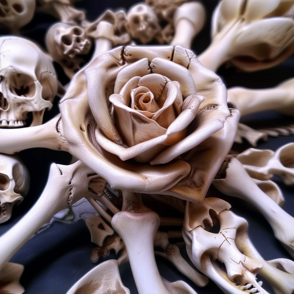 bonex close up rose made of bones, darkness<lora:bonex:1>