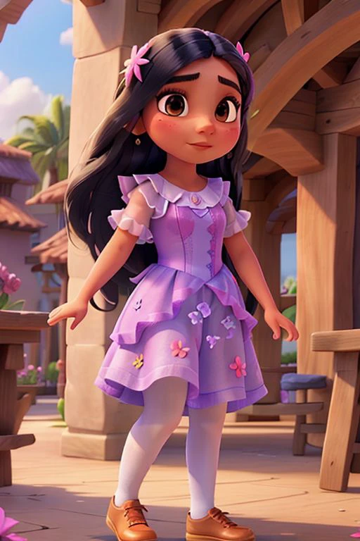 isabela madrigal, dark skin, default outfit, hair flower, upper body <lora:Isabela Madrigal_v1:1>