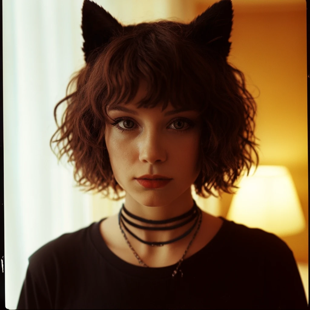 Girl with cat, black cat, pink hair blue eyes, avatar 18+