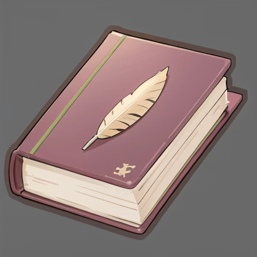 <lora:gmic ico_2d1.2-000012:0.5>,game icon institute_\(icon\),a book with a pen on top of it and a bookmark on the cover of it,with a feather on top of it,book,