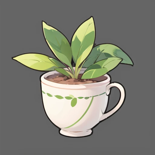 <lora:gmic ico_2d1.2-000012:0.5>,game icon institute_\(icon\), a green plant with leaves on a gray background with a black border around it and a gray background with a black border around it, cup, full body, green background, grey background, leaf, outline, shiny, simple background
