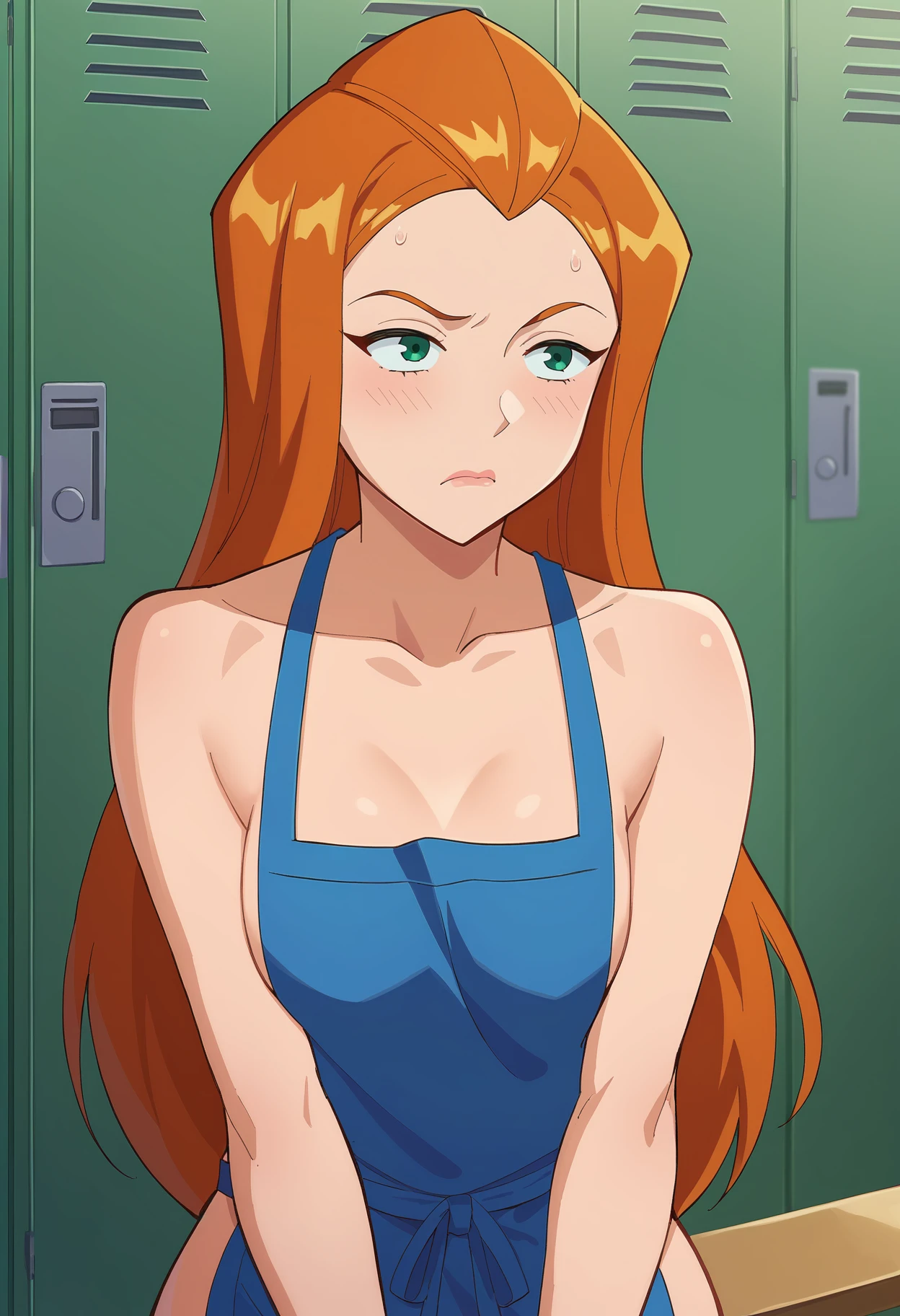 score_9, score_8_up, score_7_up, BREAK source_anime, 1girl, sam \(totally spies\), long hair, ((short sexy apron)), sleepy, butterfly sitting, portrait, locker room <lora:brj-sam-ponyXL-v0.5:0.8>