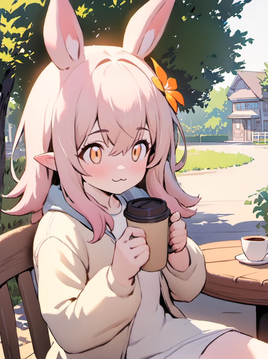 masterpiece,best quality,
a palworld-flopie drinking coffee with big ears ,flower,outdoors,Sitting at the table,jacket,:3,shirt,Holding a coffee cup in both hands
<lora:palworld_flopie_xl_lora_v4-000098:1.2>,