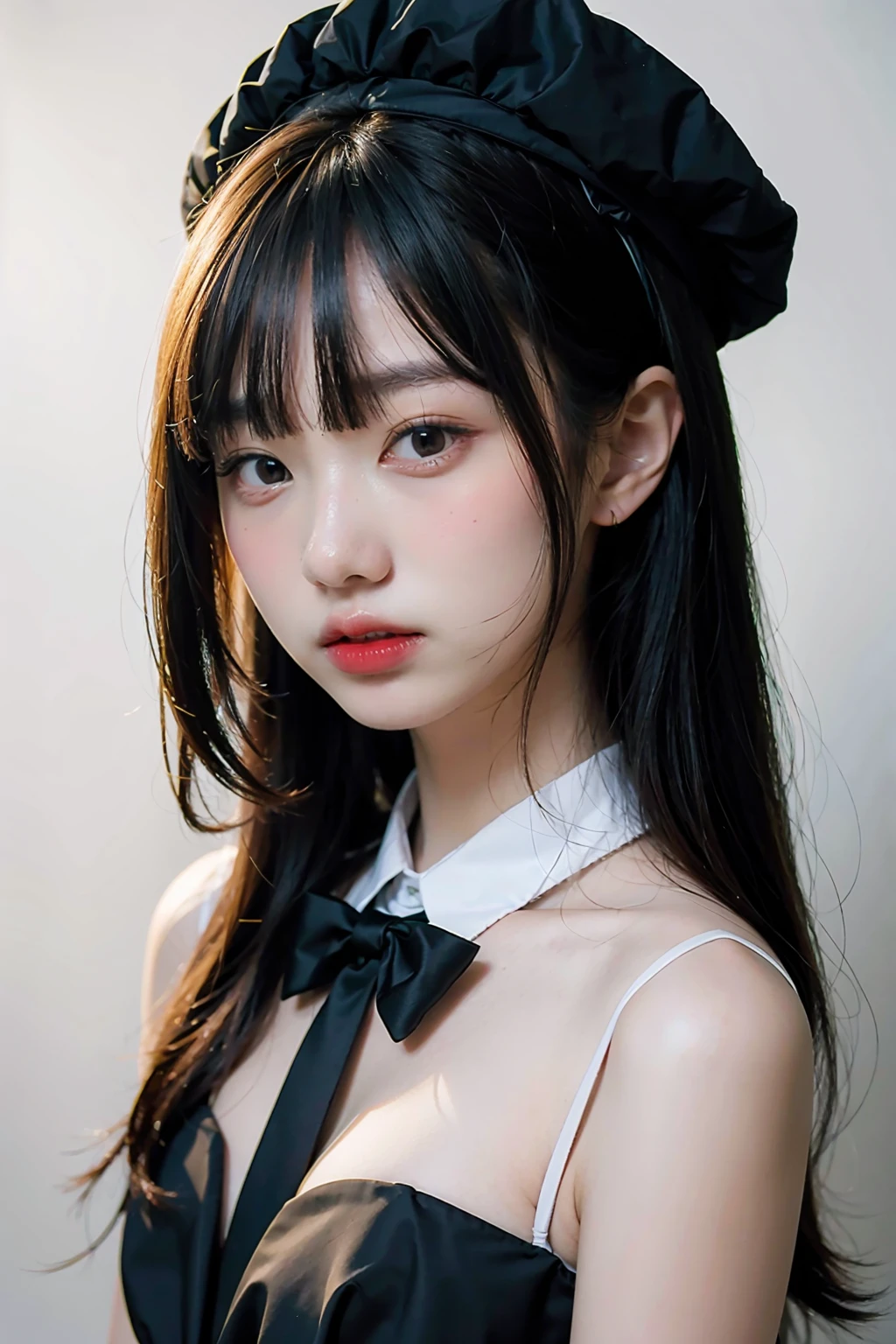 1girl, black formal attire, white background, <lora:spamiioV1-02:1>