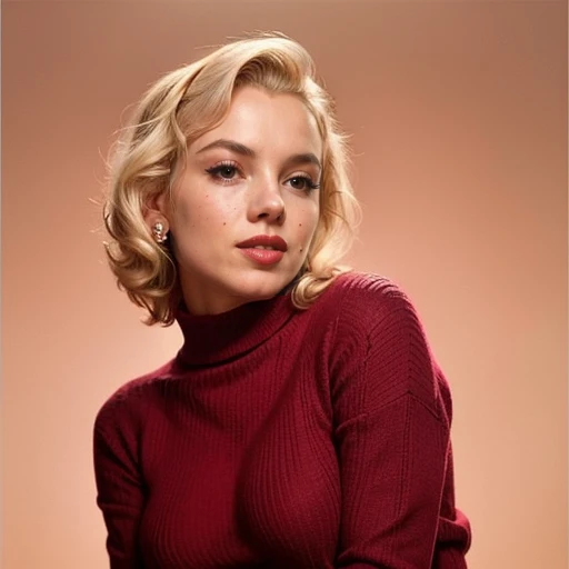 a photo of Marilyn_Monroe_512v1-9300, a woman wearing a red sweater,