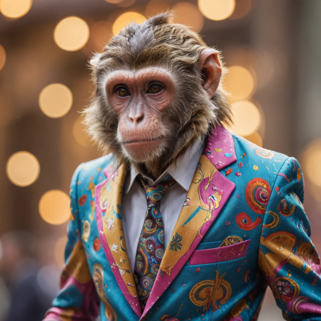 monkey wearing a colorful suite

, detailed background, cinematic atmosphere,(hyperdetailed photography:1.3), epic, awardwinning, masterpiece, beautiful detailed, sharp focus, 35nm dof, bokeh,