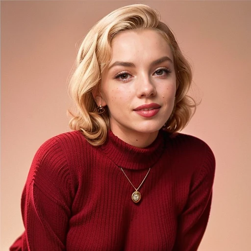 a photo of Marilyn_Monroe_512v1-9300, a woman wearing a red sweater,