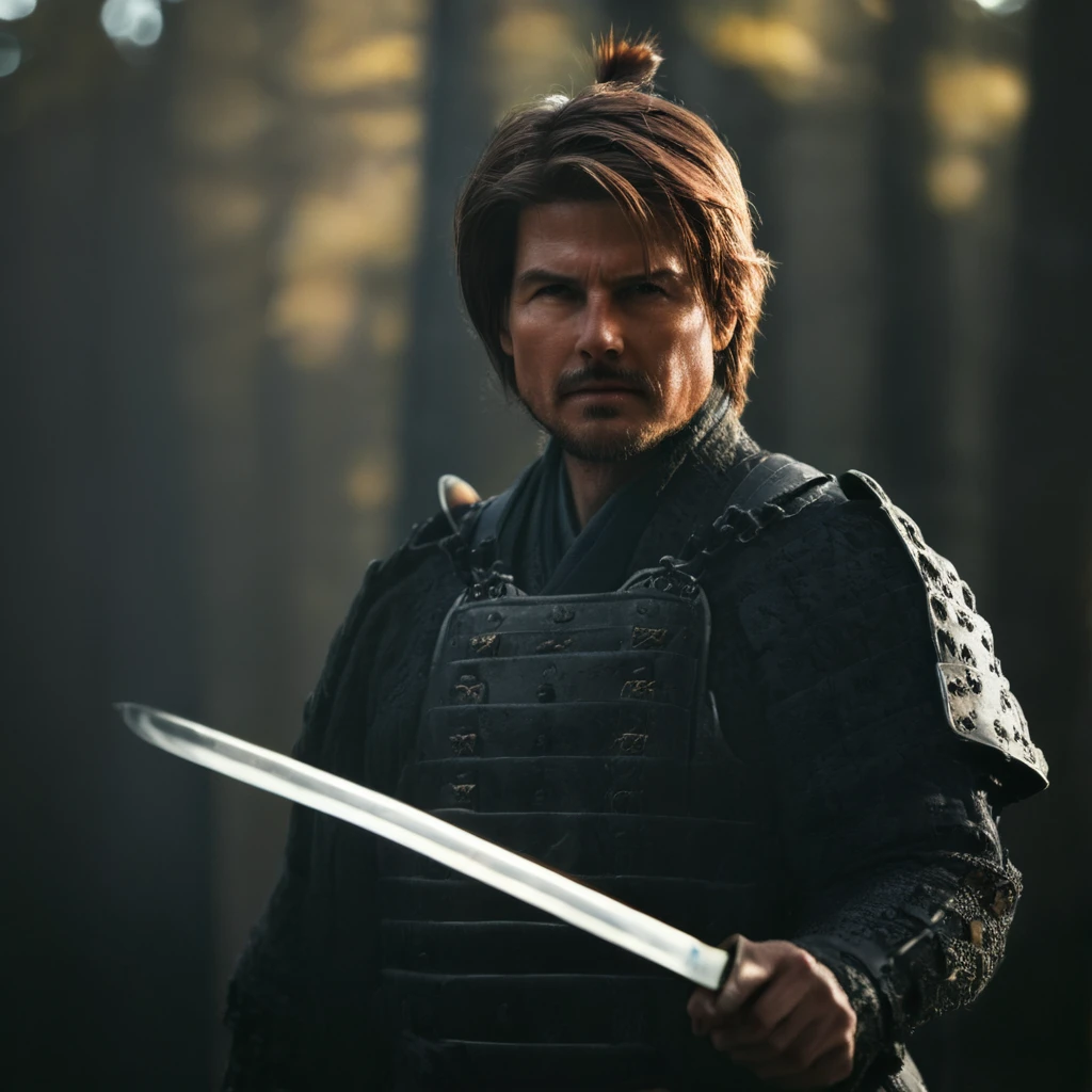 cinematic film still of  <lora:shogun style:1>
Shogun tom cruise, a closeup of a man holding a knife in his hand,solo,looking at viewer,brown hair,black hair,1boy,holding,brown eyes,male focus,blurry,depth of field,blurry background,facial hair,portrait,beard,realistic,stubble , Japanese culture, Samurai, armor, warrior, horror theme, Shogun style, shallow depth of field, vignette, highly detailed, high budget, bokeh, cinemascope, moody, epic, gorgeous, film grain, grainy