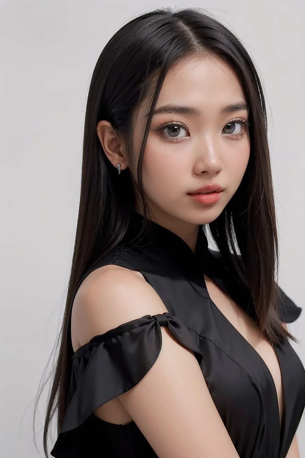 1girl, black formal dress, white background, <lora:phunckitol_Milli-02:1>