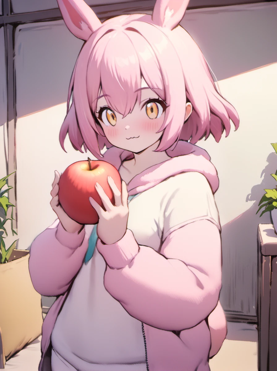 masterpiece,best quality,
a palworld-flopie with big ears ,flower,jacket,:3,shirt,Holding an apple in hand
<lora:palworld_flopie_xl_lora_v4-000098:1.2>,