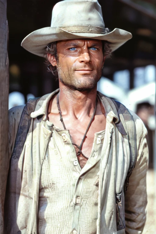 <lora:TerrenceHillLora:1> 1boy, blue eyes, blonde hair, realistic, manly, cowboy western, cowboy hat, collared shirt, facial hair, suspenders, coat, PA7_Portrait-MS, upper body, beautiful eyes, beautiful man, high detail skin, high detail eyes, high detail hair, highres, ultra detailed, sharpen picture, Highly detailed, masterpiece, best quality, photorealistic,