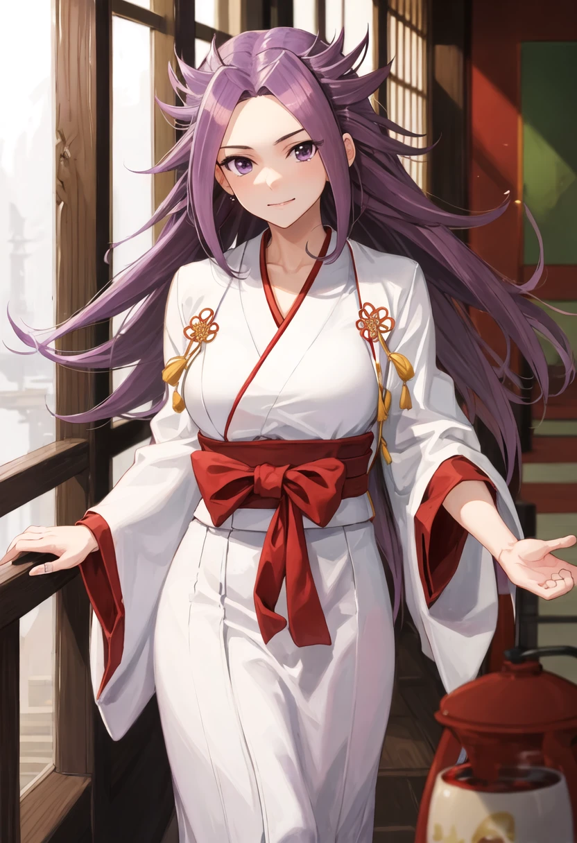 best quality, masterpiece, highres, solo, {junyou_kantaicollection:0.90}, {white kimono:1.35}, {red hakama:1.35}, {wide sleeves:1.20}