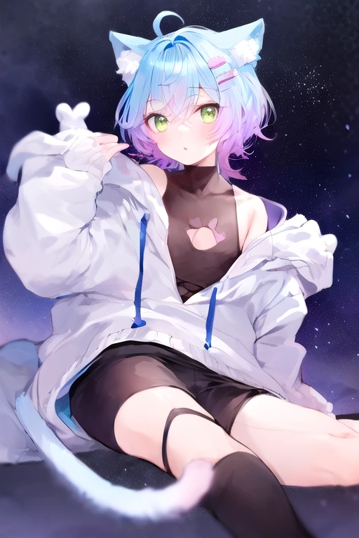 Linechu, a boy with blue hair and cat ears, male focus, full body, <lora:LAS:0.3>, <lora:Linechu_fuwafuwa_v5-000002:1>