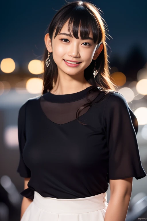 1girl,(wearing a knit tanktop turtleneck),(RAW photo, best quality), (realistic, photo-realistic:1.4), masterpiece, an extremely delicate and beautiful, extremely detailed, 2k wallpaper, Amazing, finely detail, extremely detailed CG unity 8k wallpaper, ultra-detailed, highres, soft light, beautiful detailed girl, extremely detailed eyes and face, beautiful detailed nose, beautiful detailed eyes,cinematic lighting,city lights at night,perfect anatomy,slender body,light smile,close up,(long hair with bangs), big breast size, (crossed arms), potrait, side view