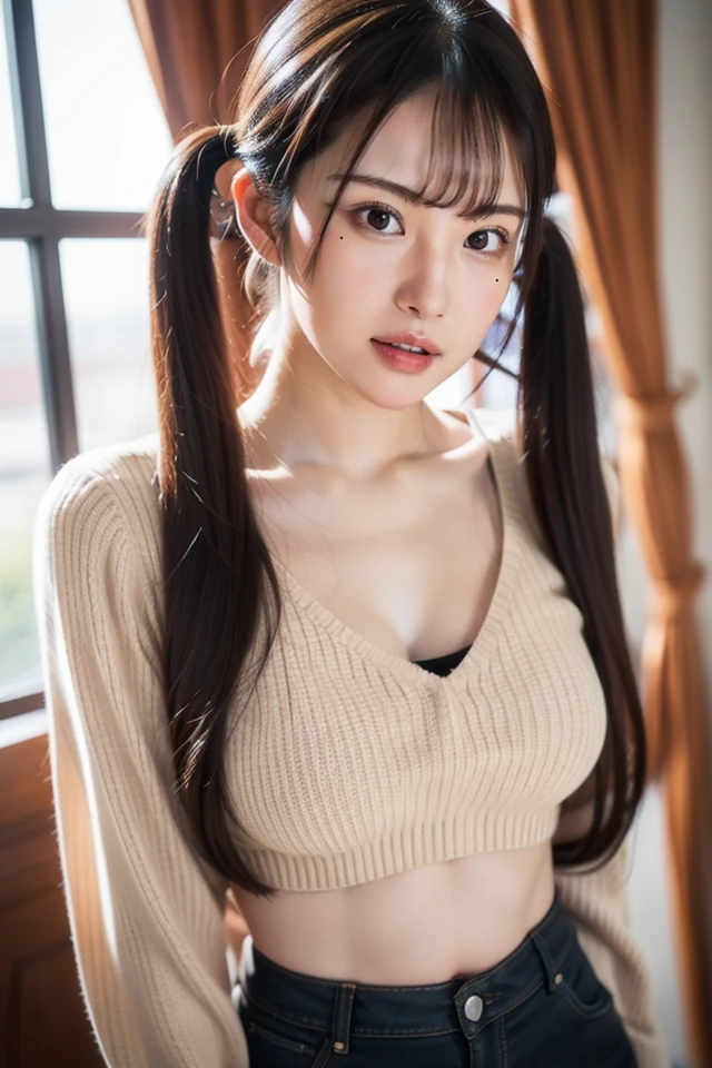 masterpiece, high quality,16k,32K,beautiful,get used to it,exquisite,extremely get used to it, finely get used to it, high quality, insanely get used to it, ultra get used to it, ultra high resolution, high quality, beautiful face, Japanese, NSFW,1girl, extremely cute face, (highly detailed eyes, highly detailed face), (hyper-realistic, hight resolution), (best Quality:1.4), Raw photo, (Realistic, Photorealsitic:1.37), Professional Photography, Cinematic Light, (open_mouth:1.5),,high detail skin,,shiny skin, goosebumps,16 yo, (small breasts,twintails,nsfw, breast squeeze,Blushing:1.6)