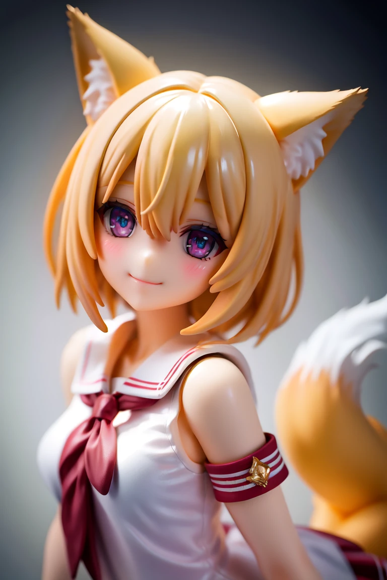 masterpiece,best quality,figma,1girl,medium breasts,masterpiece, best quality, illustration, beautiful detailed shiny eyes, beautifully detailed skin, Depth of field, bloom, bokeh
highres, absurdres, ultradetailed,,kawaii-colors, highly detailed eyes, shiny, shiny skin, bright eyes,
1girl, looking at viewer, fronted, upper body, fox ears, short hair, blonde hair, fluffy tail, petite, small breasts, minigirl, school uniform, seifuku,, :3, smile, white colored skin, beautiful detailed shiny eyes, beautifully detailed skin, bright, daylight, lens flare, Depth of field, bloom, large breasts
