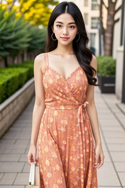 scenic view, orange floral dress <lora:Orange_Floral_Dress_By_Stable_yogi:1>