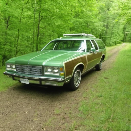 <lora:stationwagon_loha:1>st4tionwag0n, station wagon, ground vehicle, motor vehicle, no humans, forest, nature, car, tree, scenery, outdoors, vehicle focus, grass, truck, day, road, green paint,